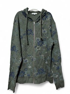 Slate & Stone Olive Green Floral Zip Hoodie with Blue Accents